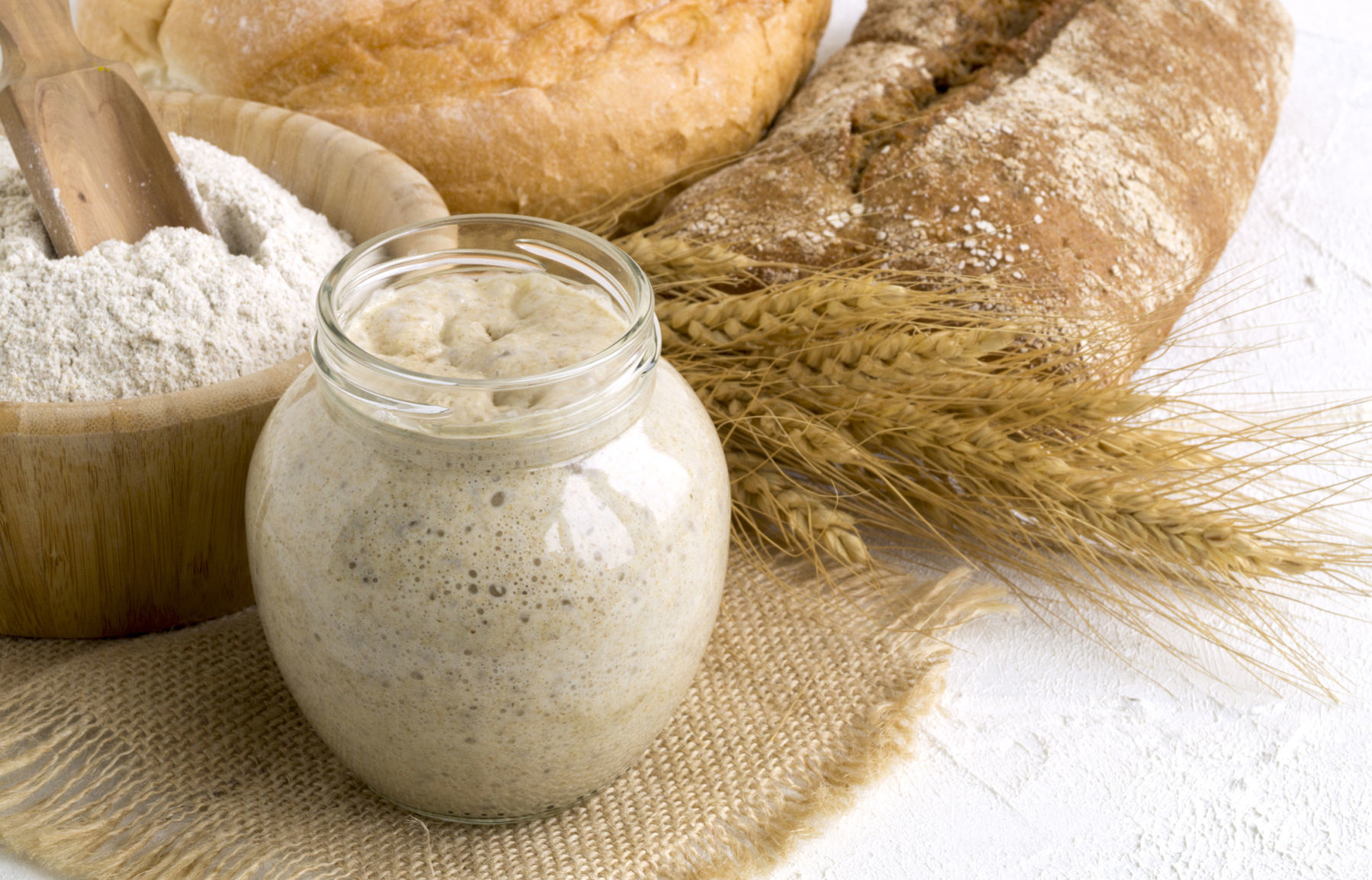 Sourdough in a glass jar for homemade bread